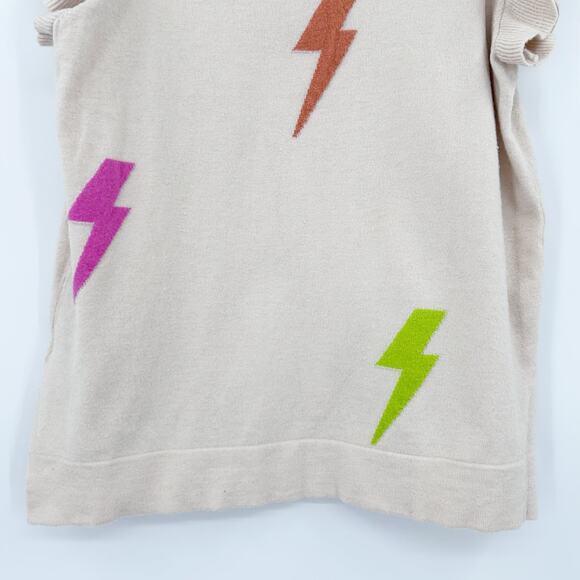THML Lightning Bolt Flutter Sleeve Knit Sweater Top Beige Multicolor Womens XS - Picture 11 of 12